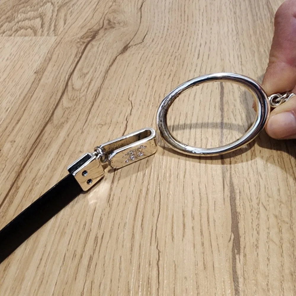 VTG Ralph Lauren Black Italian Leather Skinny O-Ring Belt S/M Equestrian Luxury - Picture 2 of 7